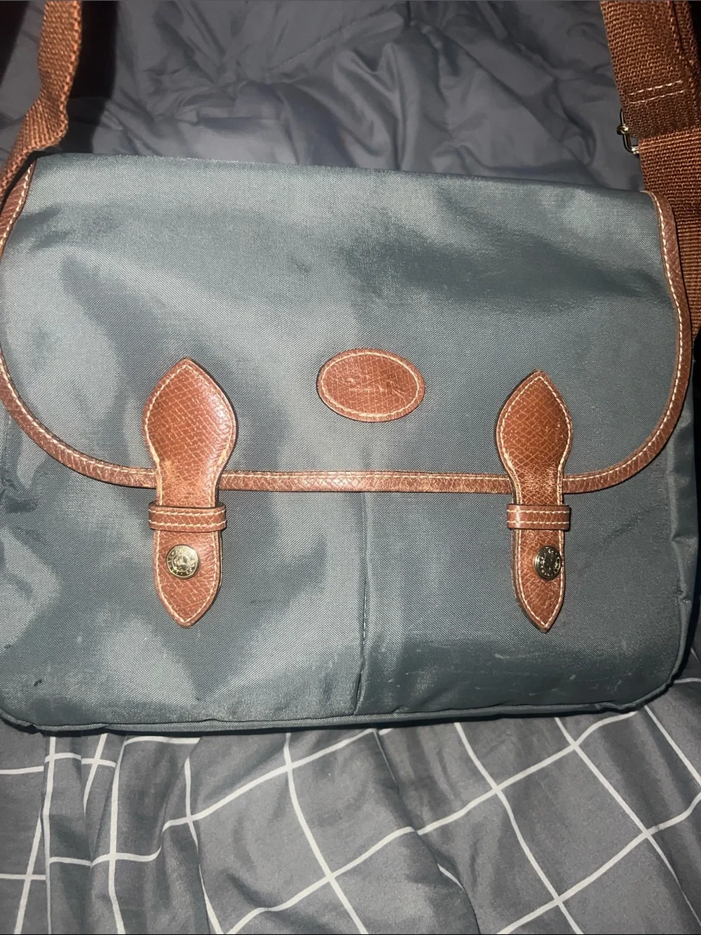 Longchamp Gray and Brown Men's Messenger Bag